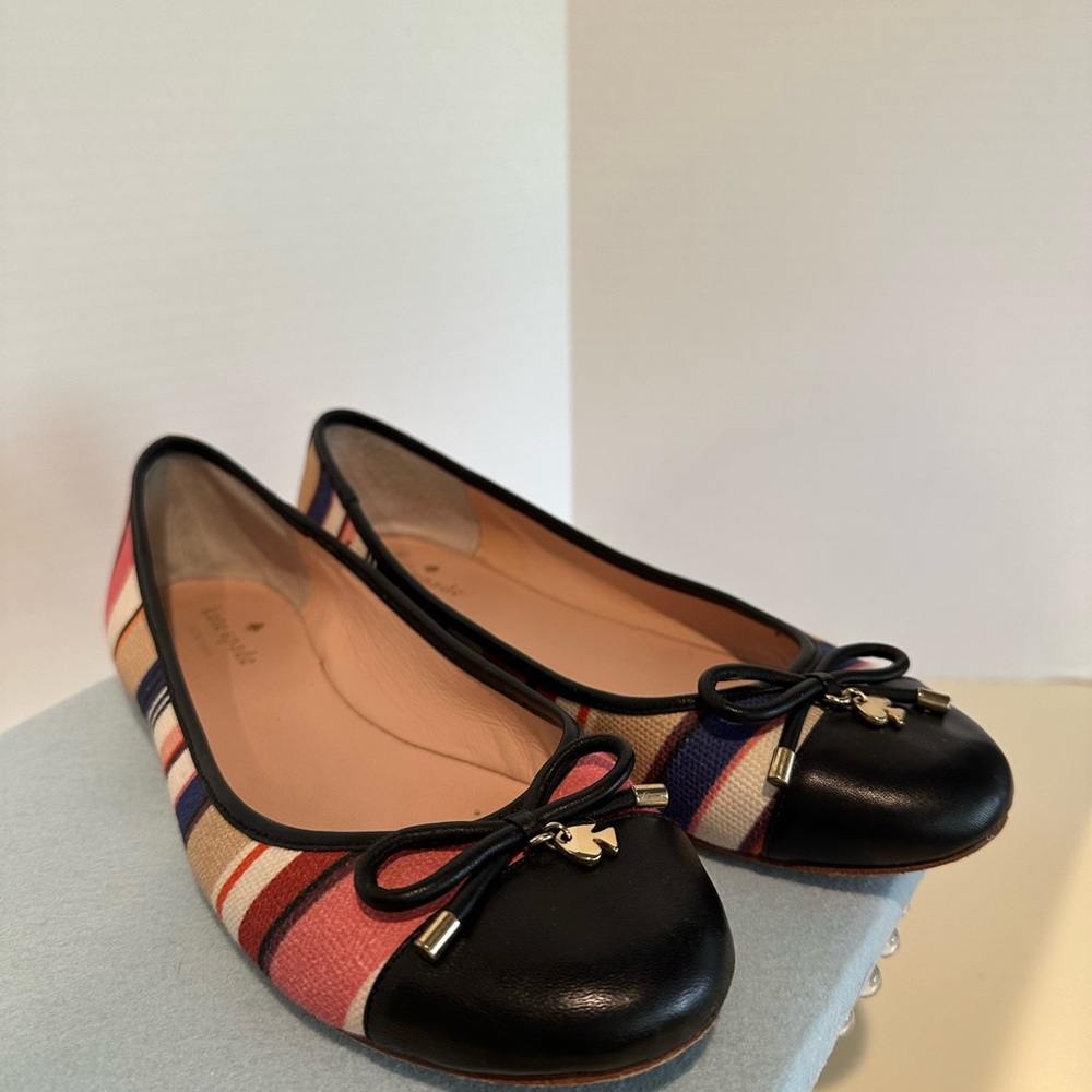 Striped Tory Burch cap toe Ballet Flats 8.5 inch